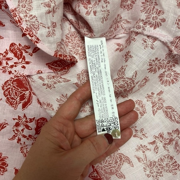 LIKE NEW Zara Baby Pink Floral Print Roll Sleeve 100% Linen Button Down Sz XS - Picture 4 of 7